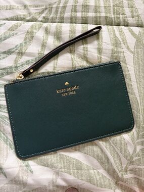 kate spade Green Saffiano Leather Wristlet with Gold Logo